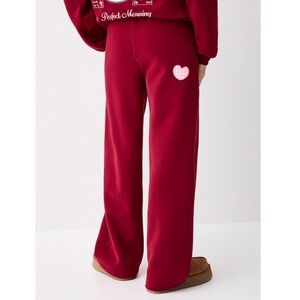 Happy Camp3r burgundy embroidered fleece wide leg pants NWT